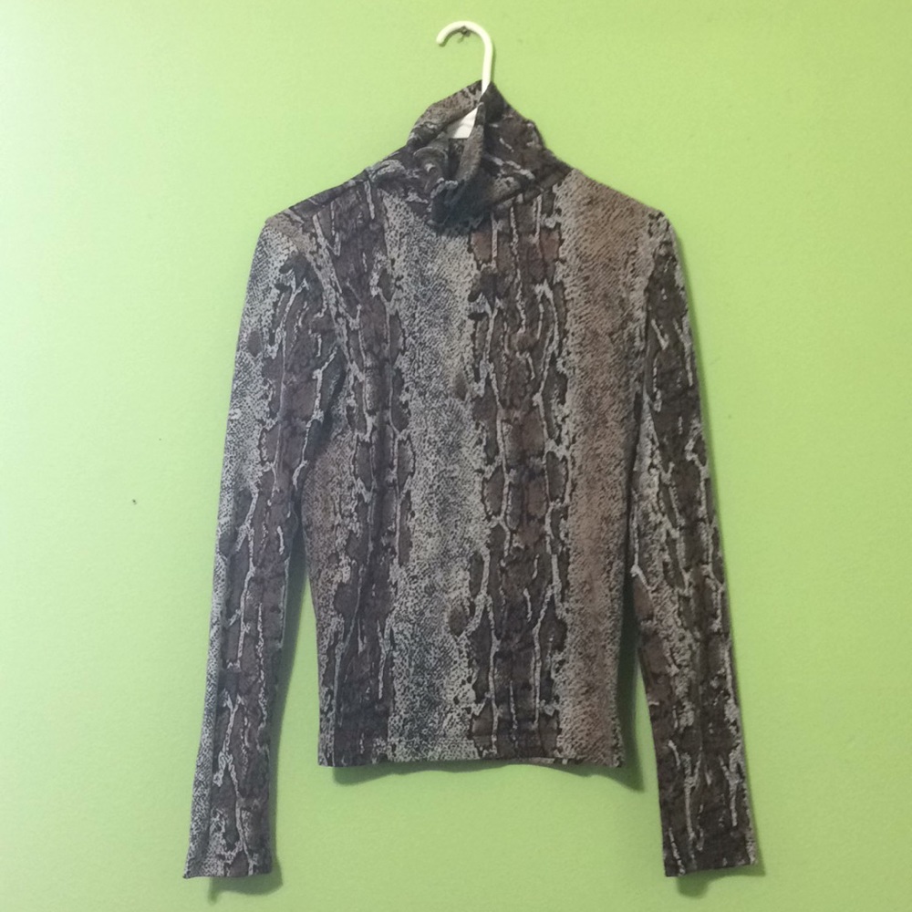 Zara Snakeskin Print Long-sleeve Turtleneck Sz M
